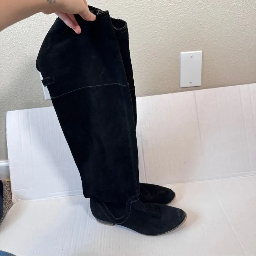 Zara Black Suede Leather Over The Knee Boots Women’s 8 Fall Tall Boho Classic